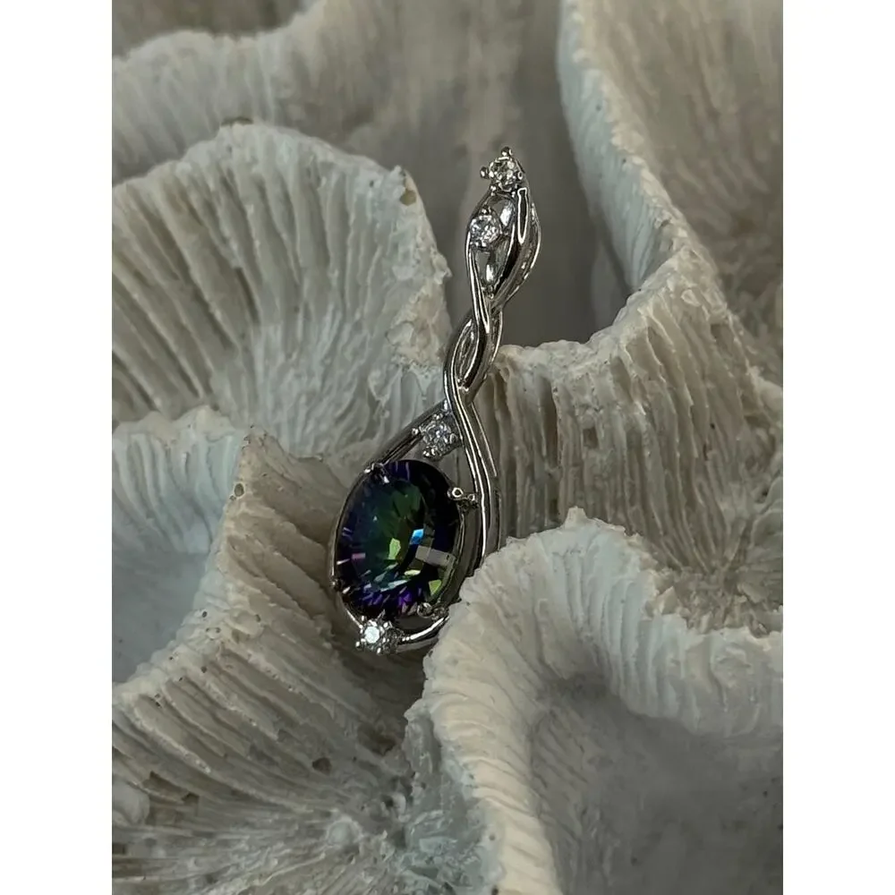 925 Sterling Silver Mystic Topaz & Beryl Pendant Length 1.40 inch